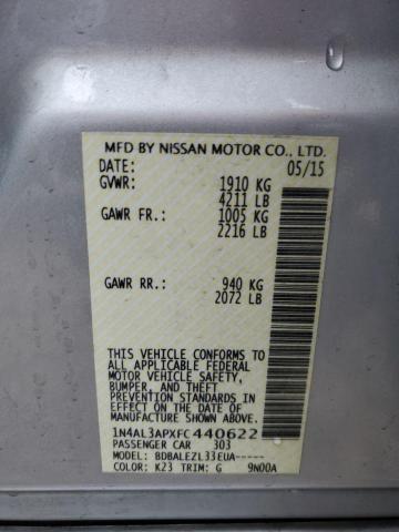 1N4AL3APXFC440622 - 2015 NISSAN ALTIMA 2.5 SILVER photo 12