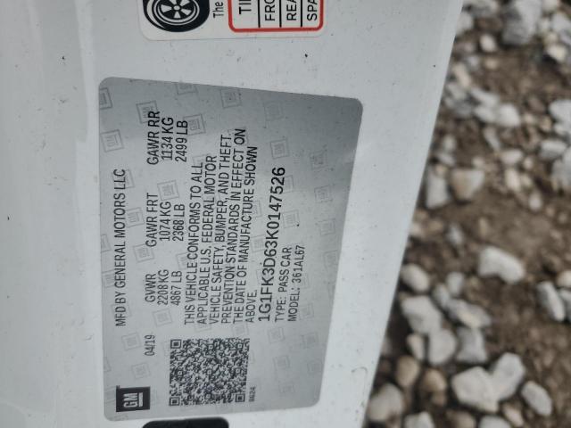 1G1FK3D63K0147526 - 2019 CHEVROLET CAMARO ZL1 Weiß Foto 12