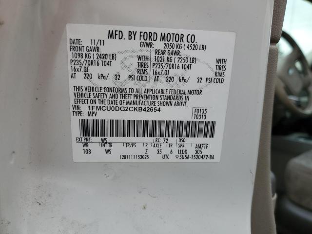 1FMCU0DG2CKB42654 - 2012 FORD ESCAPE XLT WHITE photo 14