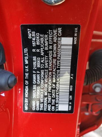 SHHFK7H58HU425216 - 2017 HONDA CIVIC EX RED photo 12