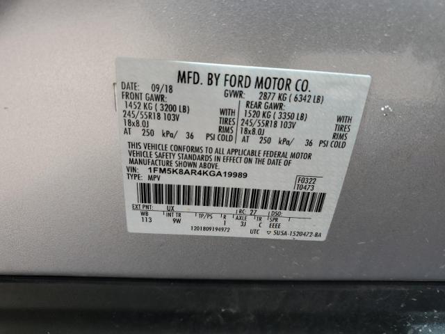 1FM5K8AR4KGA19989 - 2019 FORD EXPLORER POLICE INTERCEPTOR ვერცხლისფერი ფოტო 12