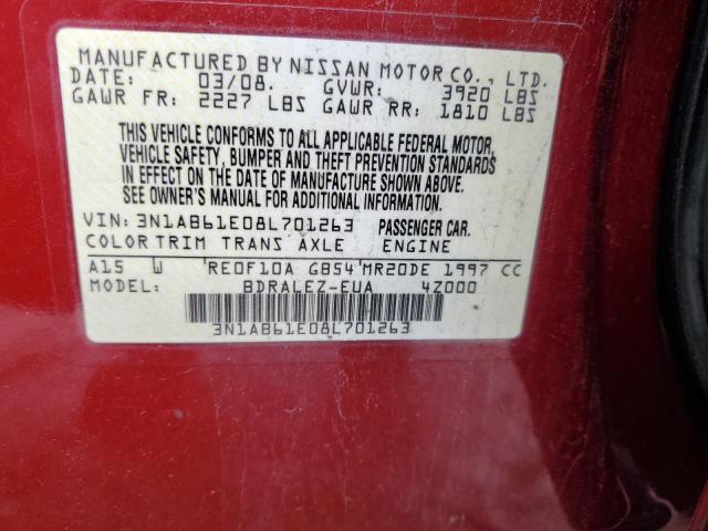 3N1AB61E08L701263 - 2008 NISSAN SENTRA 2.0 RED photo 12