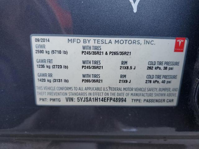 5YJSA1H14EFP48994 - 2014 TESLA MODEL S GRAY photo 12