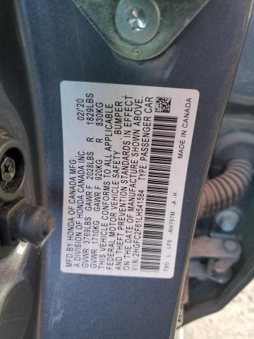 2HGFC2F61LH541584 - 2020 HONDA CIVIC LX GRAY photo 12