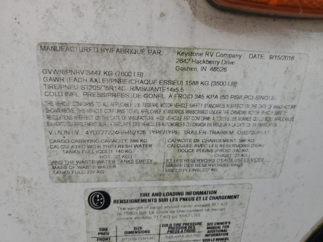 4YDT27224HB452125 - 2017 KEYSTONE OUTBACK WHITE photo 10