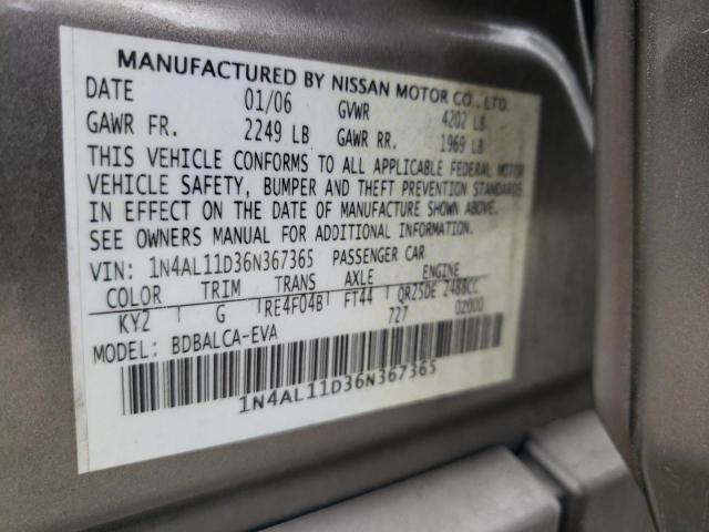 1N4AL11D36N367365 - 2006 NISSAN ALTIMA S TAN photo 12