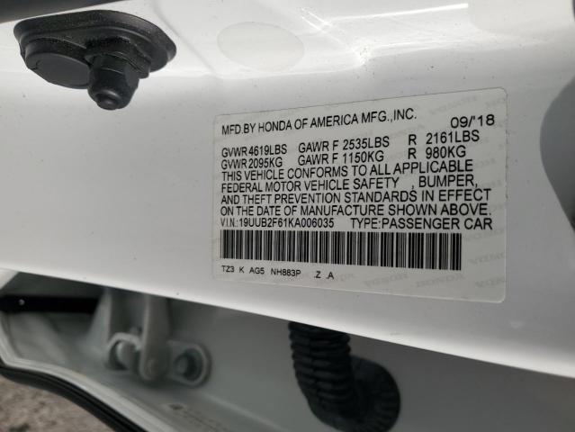 19UUB2F61KA006035 - 2019 ACURA TLX TECHNOLOGY WHITE photo 12