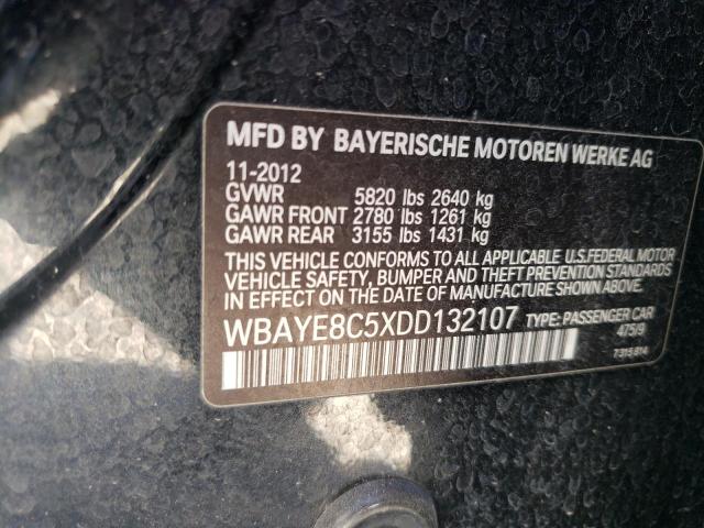 WBAYE8C5XDD132107 - 2013 BMW 750 LI BLACK photo 12