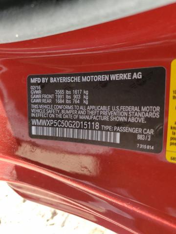 WMWXP5C50G2D15118 - 2016 MINI COOPER RED photo 13