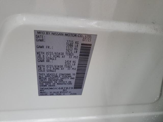 5N1AR2MN5FC687829 - 2015 NISSAN PATHFINDER S 白色 照片 13
