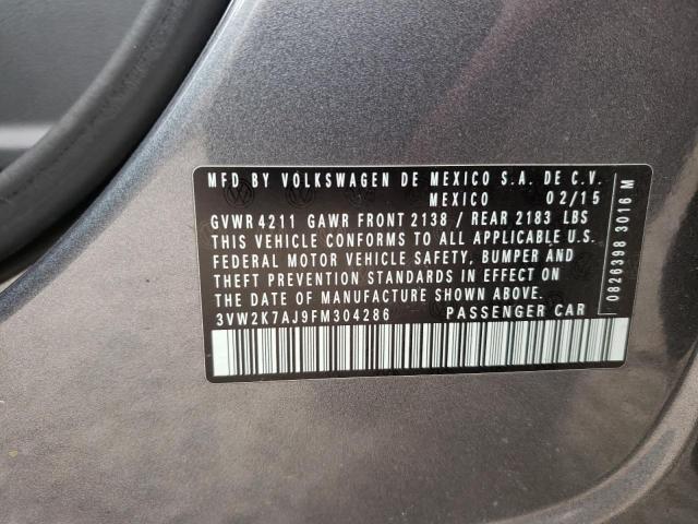 3VW2K7AJ9FM304286 - 2015 VOLKSWAGEN JETTA BASE 灰色 照片 12