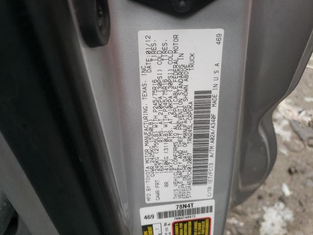 5TFUX4EN7CX012067 - 2012 TOYOTA TACOMA ACCESS CAB ვერცხლისფერი ფოტო 12