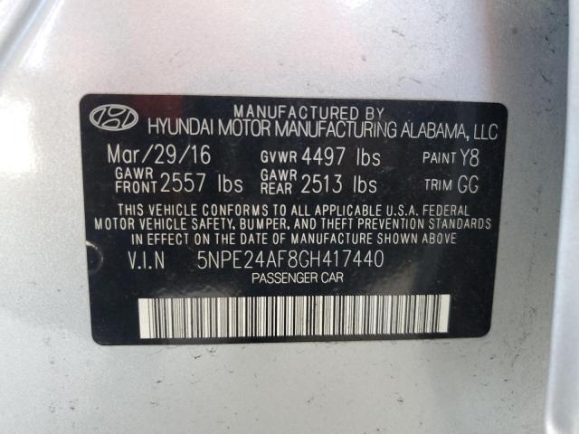 5NPE24AF8GH417440 - 2016 HYUNDAI SONATA SE SILVER photo 12