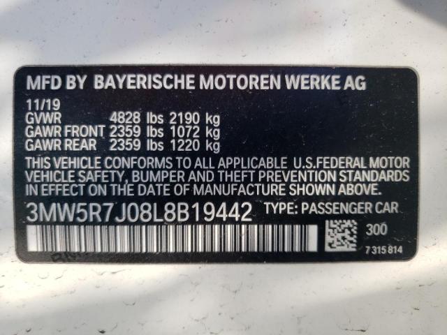 3MW5R7J08L8B19442 - 2020 BMW 330XI WHITE photo 13