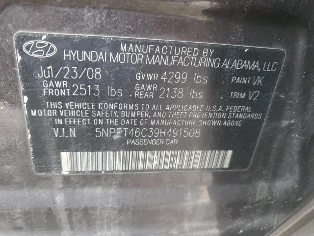 5NPET46C39H491508 - 2009 HYUNDAI SONATA GLS CHARCOAL photo 12