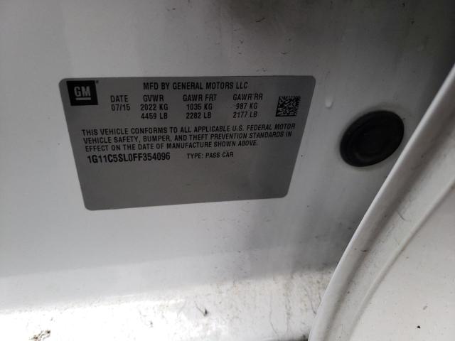 1G11C5SL0FF354096 - 2015 CHEVROLET MALIBU 1LT WHITE photo 12
