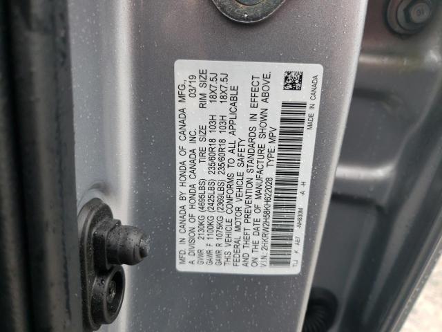 2HKRW2H58KH622028 - 2019 HONDA CR-V EX SILVER photo 13