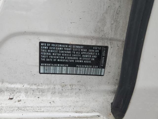 WVWNM7AJ8CW288149 - 2012 VOLKSWAGEN GOLF WHITE photo 12