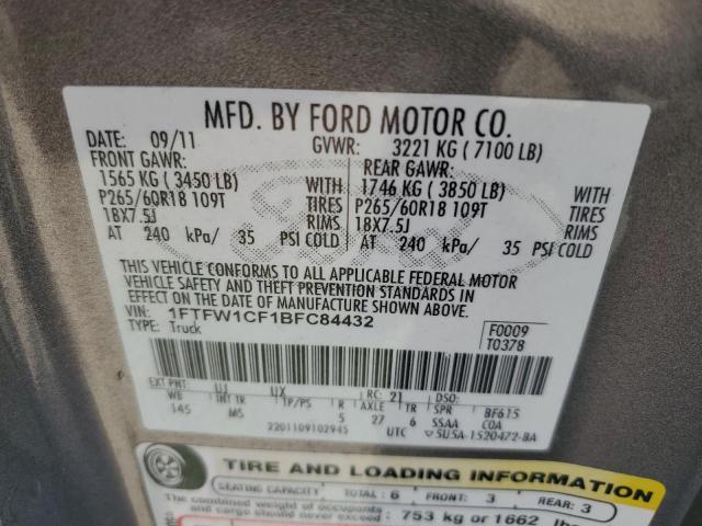 1FTFW1CF1BFC84432 - 2011 FORD F150 SUPERCREW GRAY photo 13