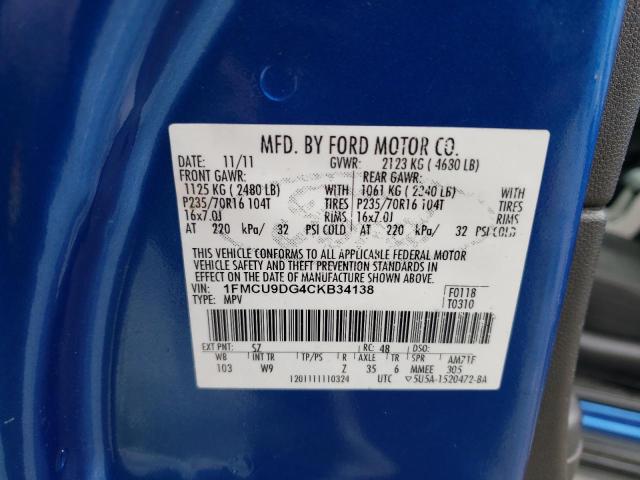 1FMCU9DG4CKB34138 - 2012 FORD ESCAPE XLT BLUE photo 13