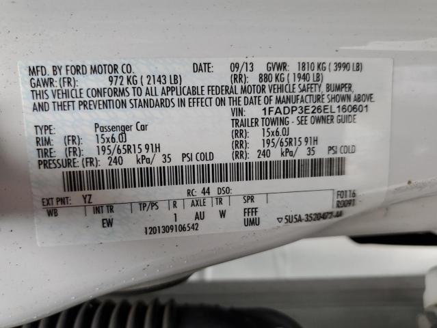 1FADP3E26EL160601 - 2014 FORD FOCUS S WHITE photo 12