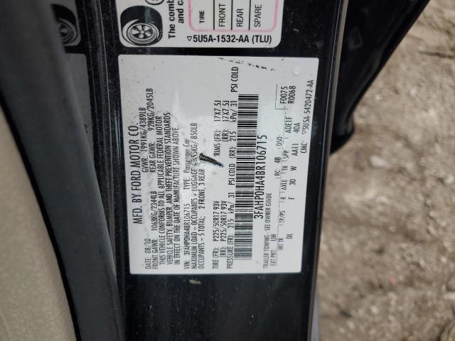 3FAHP0HA4BR106715 - 2011 FORD FUSION SE BLACK photo 12