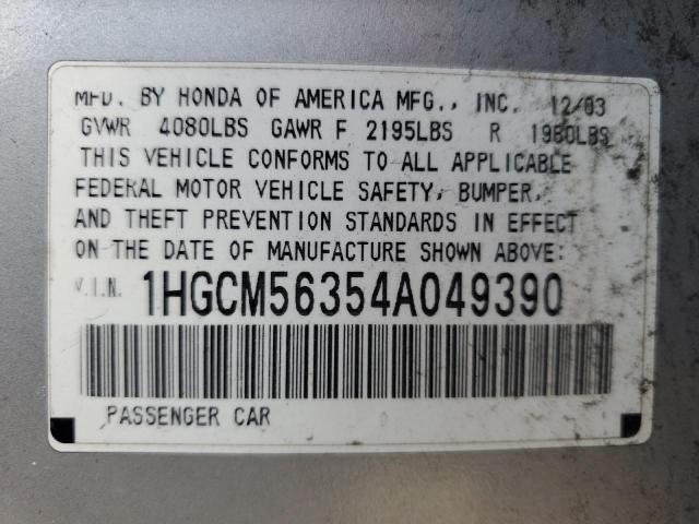 1HGCM56354A049390 - 2004 HONDA ACCORD LX SILVER photo 12