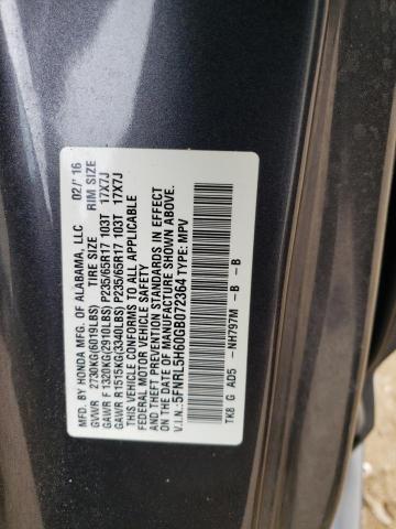 5FNRL5H60GB072364 - 2016 HONDA ODYSSEY EXL GRAY photo 13