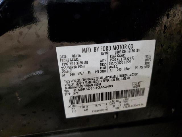 1FM5K8D85HGA53483 - 2017 FORD EXPLORER XLT BLACK photo 13