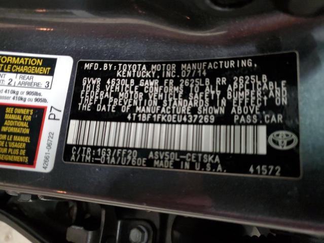 4T1BF1FK0EU437269 - 2014 TOYOTA CAMRY L GRAY photo 12