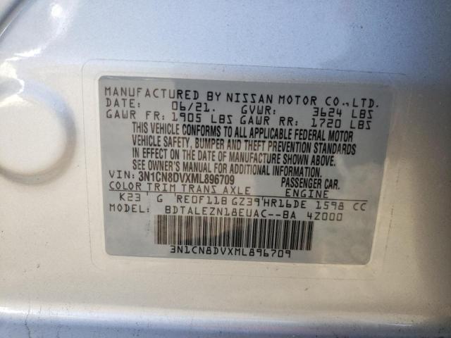 3N1CN8DVXML896709 - 2021 NISSAN VERSA S SILVER photo 13