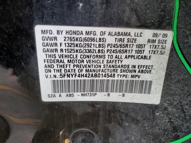 5FNYF4H42AB014548 - 2010 HONDA PILOT EX BLACK photo 13