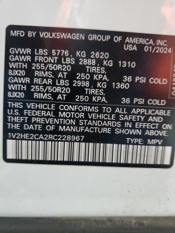 1V2HE2CA2RC228967 - 2024 VOLKSWAGEN ATLAS CROS SE WHITE photo 13