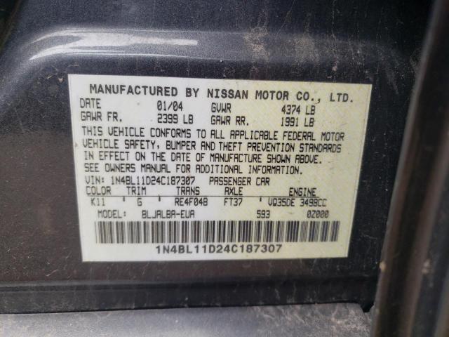 1N4BL11D24C187307 - 2004 NISSAN ALTIMA SE GRAY photo 12