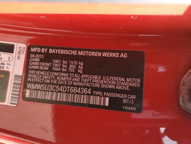 WMWSU3C54DT684364 - 2013 MINI COOPER RED photo 12
