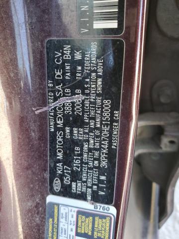 3KPFK4A70HE158008 - 2017 KIA FORTE LX MAROON photo 12