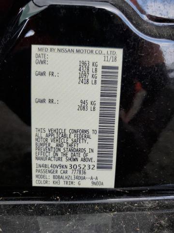 1N4BL4DV9KN305232 - 2019 NISSAN ALTIMA SV BLACK photo 12