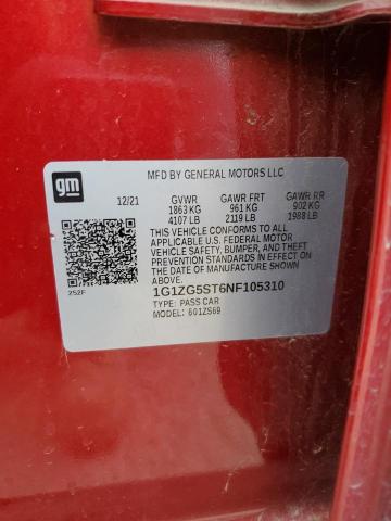 1G1ZG5ST6NF105310 - 2022 CHEVROLET MALIBU RS 红色 照片 12