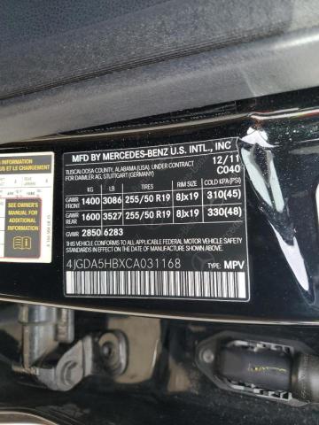 4JGDA5HBXCA031168 - 2012 MERCEDES-BENZ ML 350 4MATIC BLACK photo 12