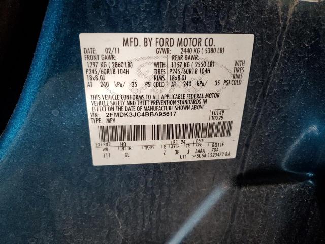 2FMDK3JC4BBA95617 - 2011 FORD EDGE SEL BLUE photo 13