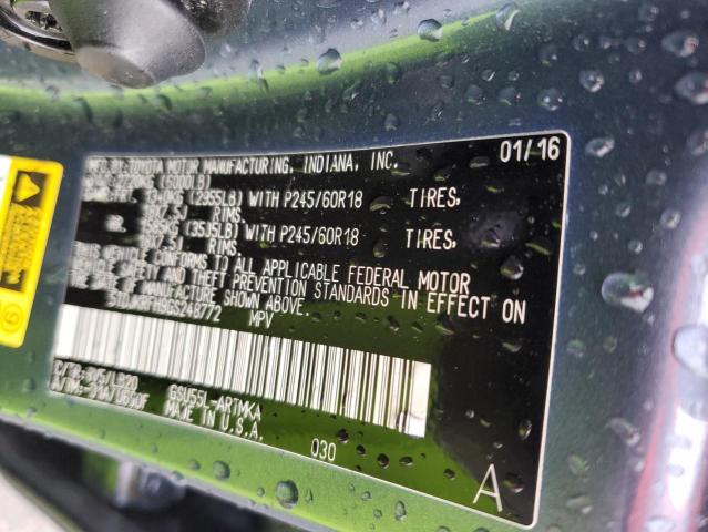 5TDJKRFH9GS248772 - 2016 TOYOTA HIGHLANDER XLE 蓝色 照片 12