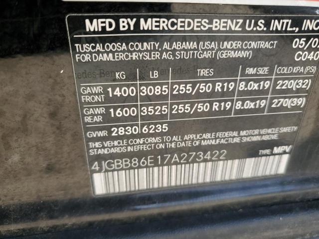 4JGBB86E17A273422 - 2007 MERCEDES-BENZ ML 350 BLACK photo 13