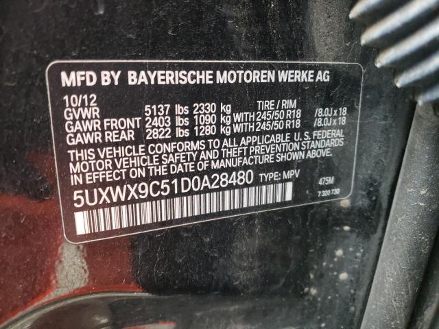 5UXWX9C51D0A28480 - 2013 BMW X3 XDRIVE28I BLACK photo 13