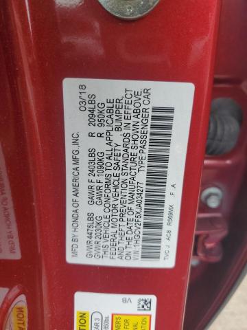 1HGCV2F5XJA034277 - 2018 HONDA ACCORD EXL RED photo 12