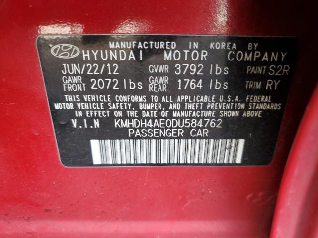 KMHDH4AE0DU584762 - 2013 HYUNDAI ELANTRA GLS RED photo 12