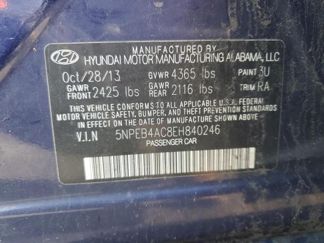 5NPEB4AC8EH840246 - 2014 HYUNDAI SONATA GLS BLUE photo 12