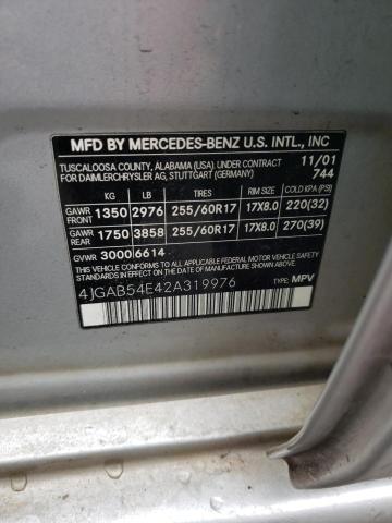 4JGAB54E42A319976 - 2002 MERCEDES-BENZ ML 320 GRAY photo 12