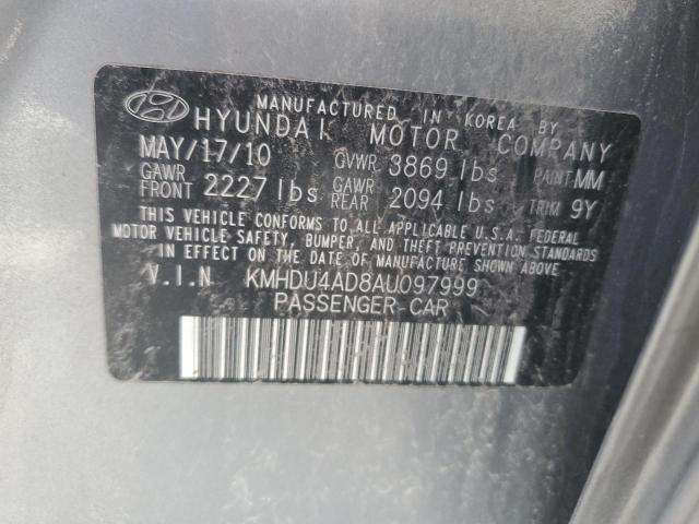 KMHDU4AD8AU097999 - 2010 HYUNDAI ELANTRA BLUE GRAY photo 12