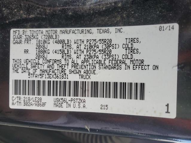 5TFAY5F13EX361831 - 2014 TOYOTA TUNDRA CREWMAX PLATINUM შავი ფოტო 12