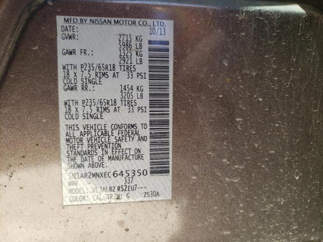 5N1AR2MNXEC645350 - 2014 NISSAN PATHFINDER S GRAY photo 13